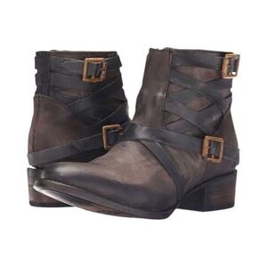 Womens Freebird Sammi Brown Buckle Strappy Leather Heel Boots Booties Size 8